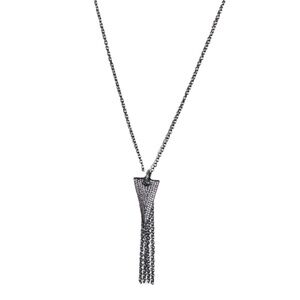 Classic Crystal & Chain Necklace Gunmetal Pave Pendant Layered Look